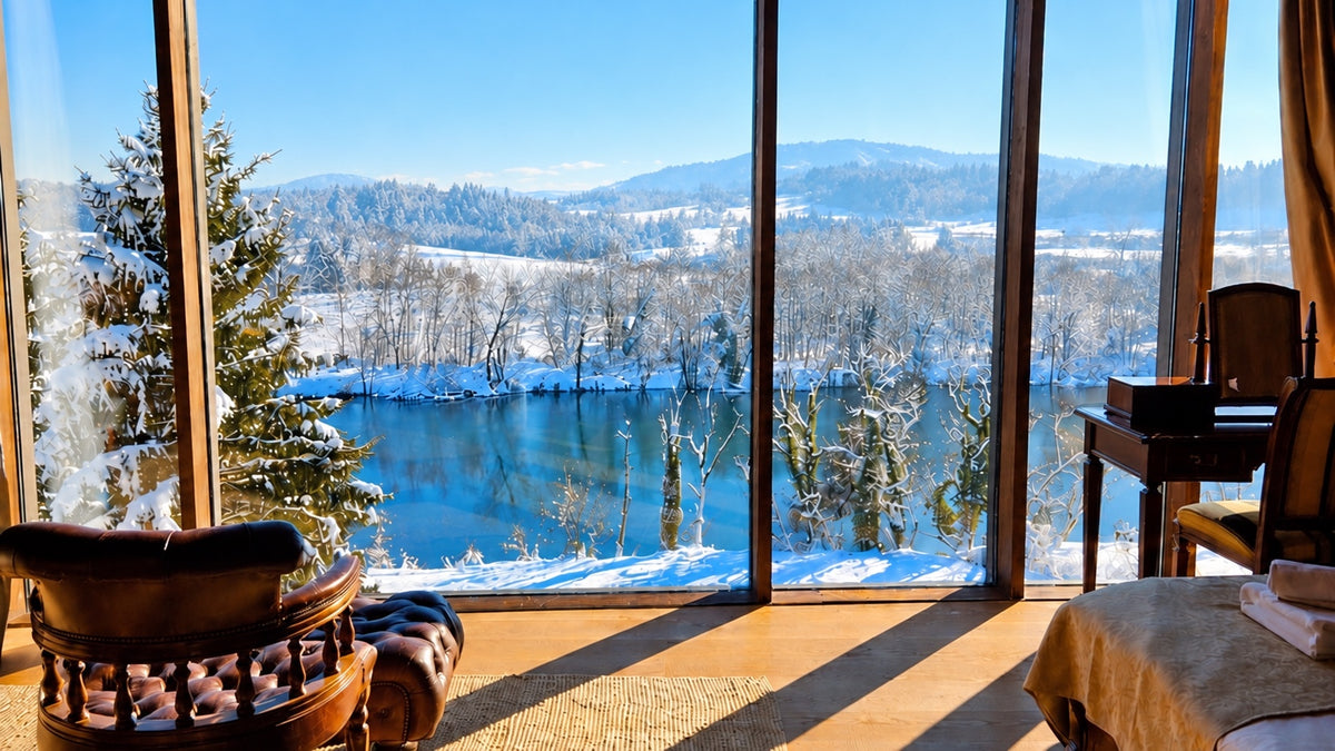 Panoramski prozor apartmana s pogledom na rijeku.